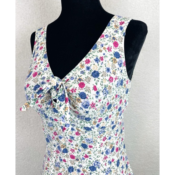 (VTG) BYER TOO! CALIFORNIA • 90s Floral Front-Tie Sleeveless Mini Dress - Picture 10 of 13